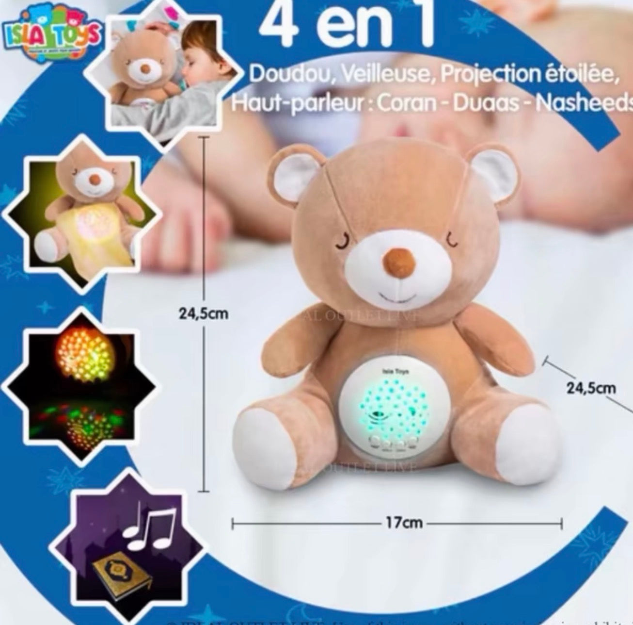 Doudou Ourson Veilleuse Coranique Isla Toys